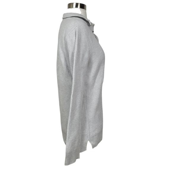 Express Men's Gray Ribbed Long Sleeve Knit 1/4 Zip Snap Button Sweater Small - Picture 3 of 8